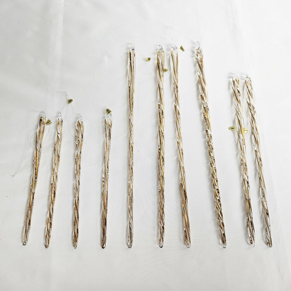 10 Glass and Gold Icicle Christmas Ornaments – 6", 8", 10"